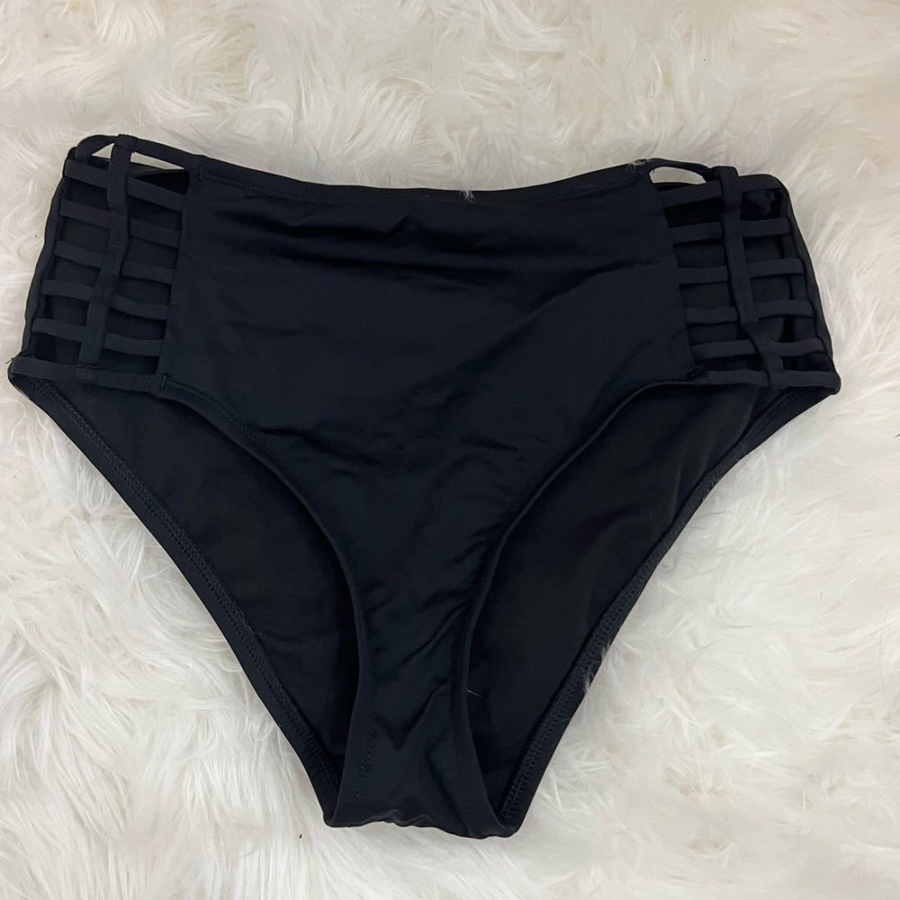 High wasted black bikini bottoms.
